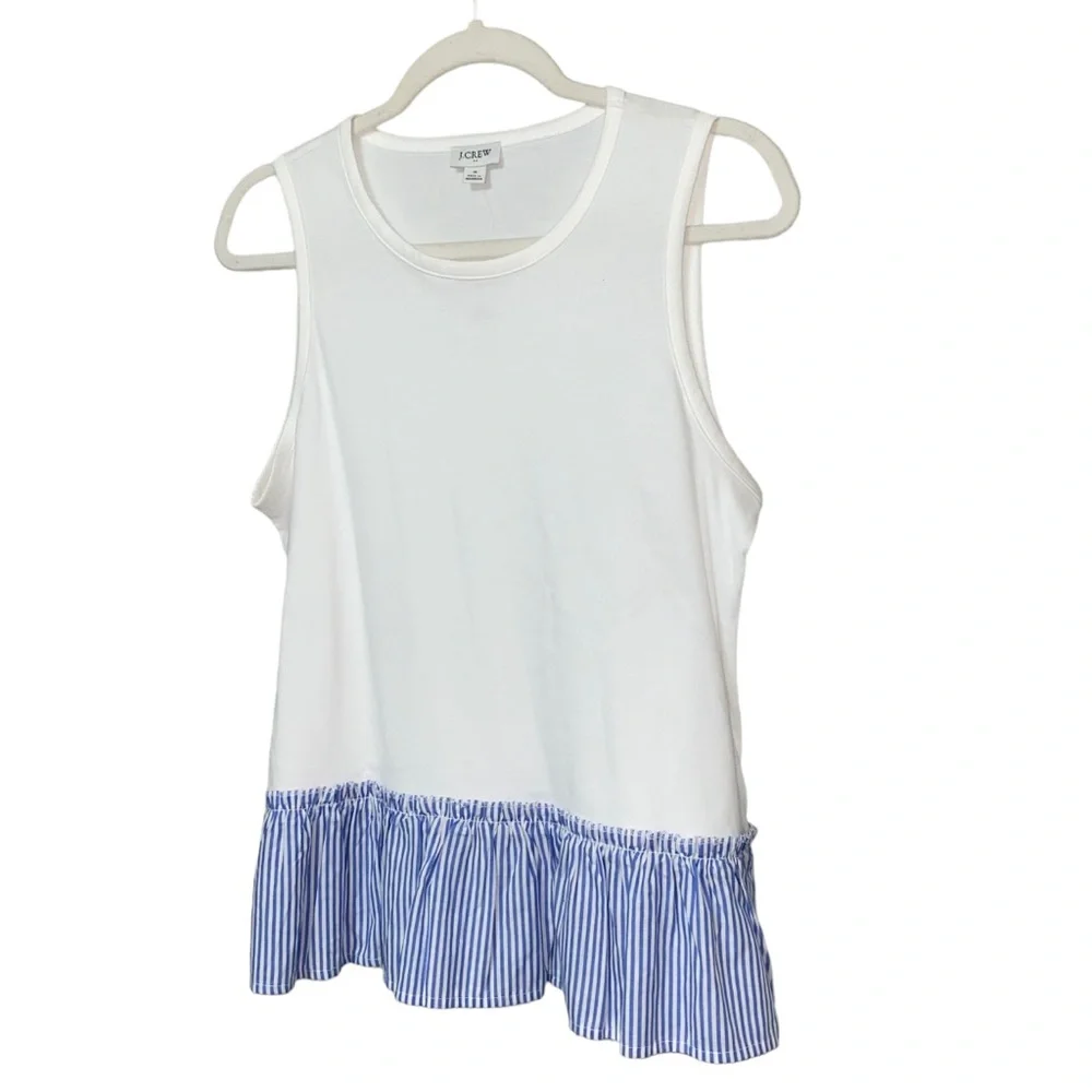 J.Crew sleeveless blue & white striped peplum hem preppy summer Tank Top Size S
